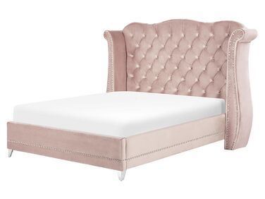 Zamatová posteľ 180 x 200 cm pastelová ružová AYETTE