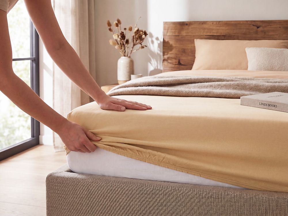 Spannbettlaken JANBU 140 x 200 cm Baumwolle Beige