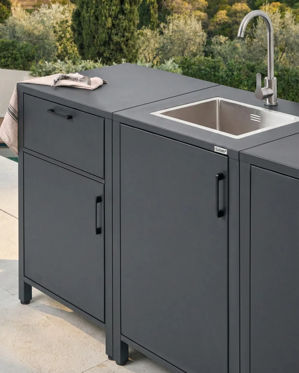 Outdoor Kitchen Set with Sink ROCHA Graphite Grey Metal_1054596