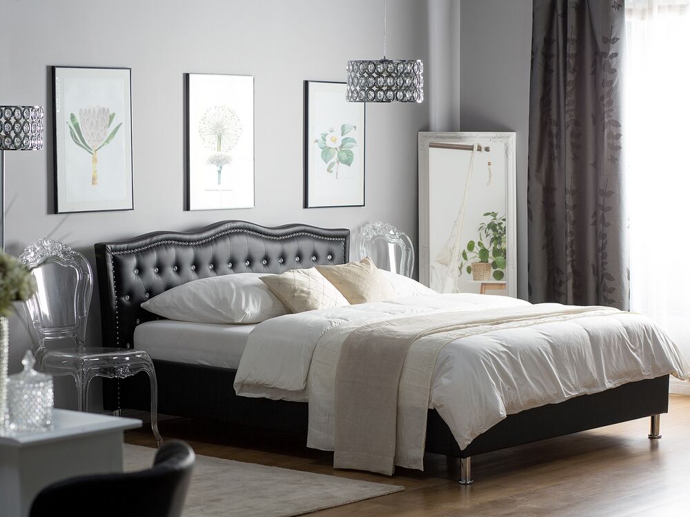 Bed Faux Leather METZ 160 x 200 cm (EU King Size) Black