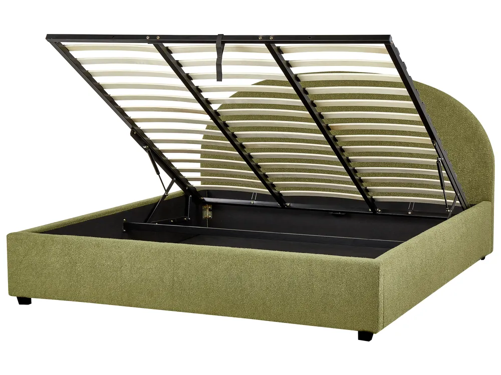 Ottoman Bed VAUCLUSE Boucle Olive Green 180 x 200 cm (EU Super King)_913158
