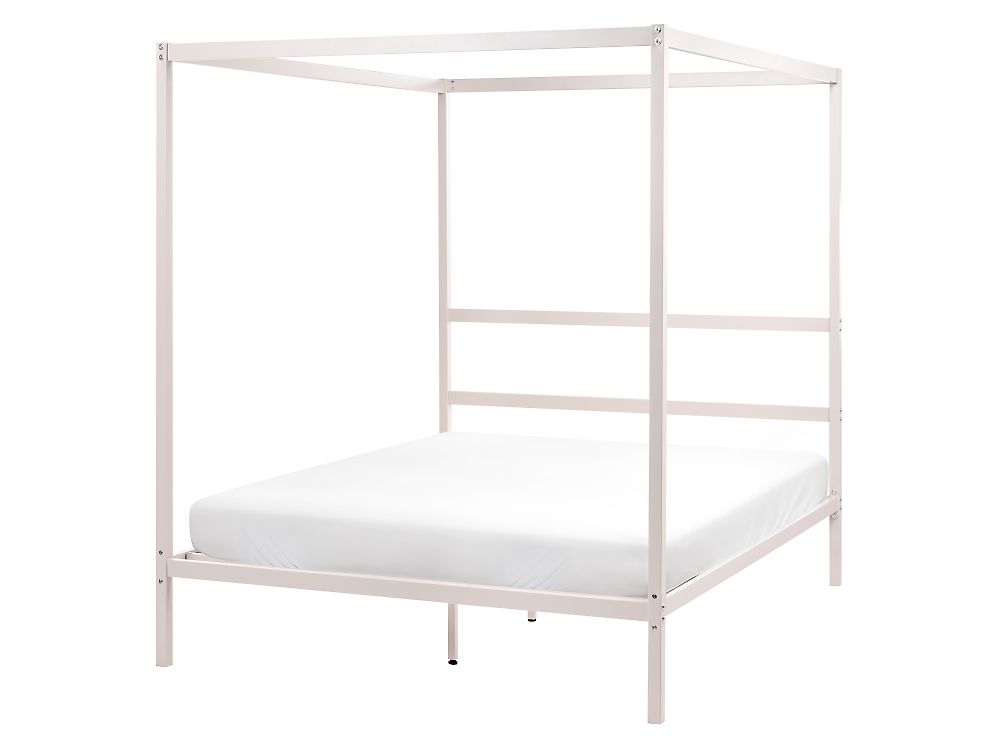 Four Poster Bed Metal LESTARDS 140 x 200 cm (EU Double) Light Beige
