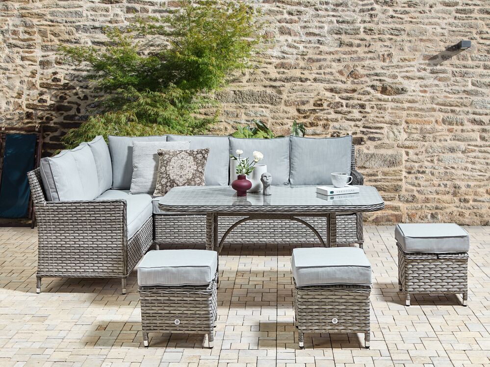 Lounge Set LACONA PE Rattan Light Grey Right Hand 9 Seater Beliani.no
