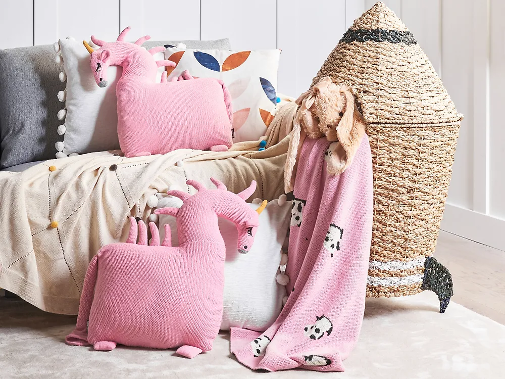 Lot de 2 coussins décoratifs LAMMI 45 x 45 cm Coton Licorne Rose_1175883