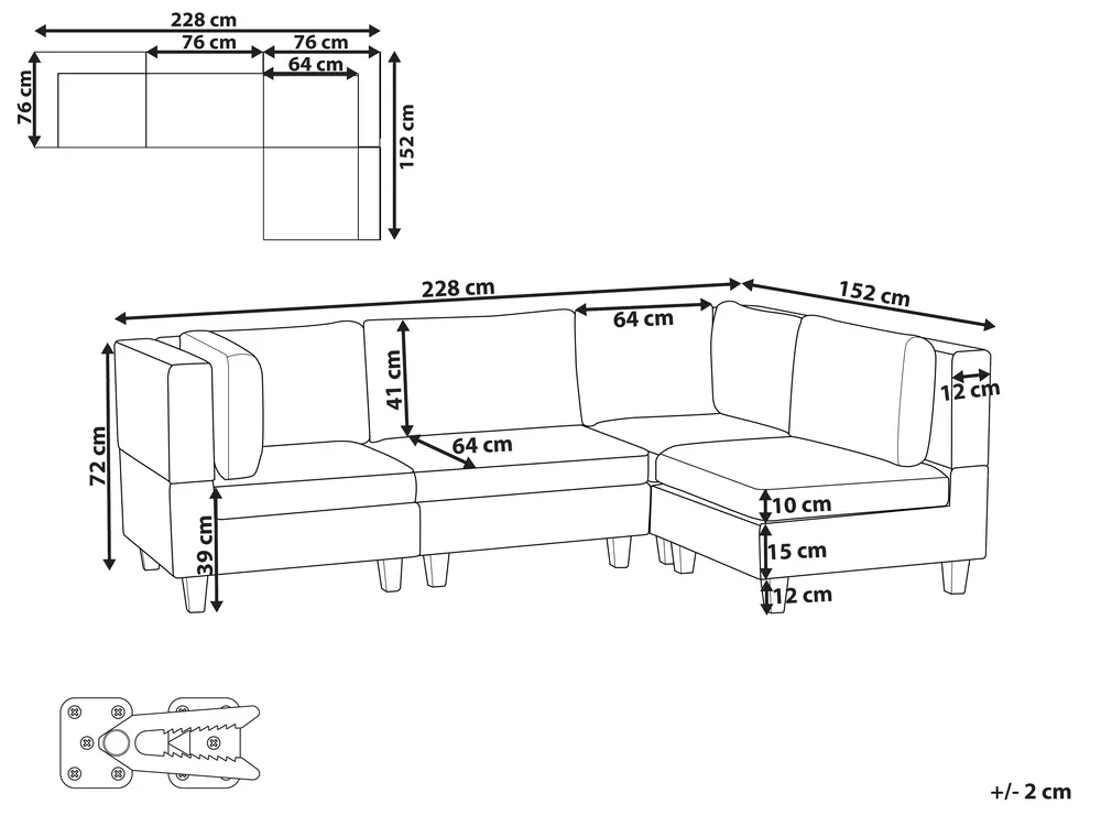 Modular Corner Sofa 4 Seater UNSTAD Fabric Light Beige Left Hand_925300