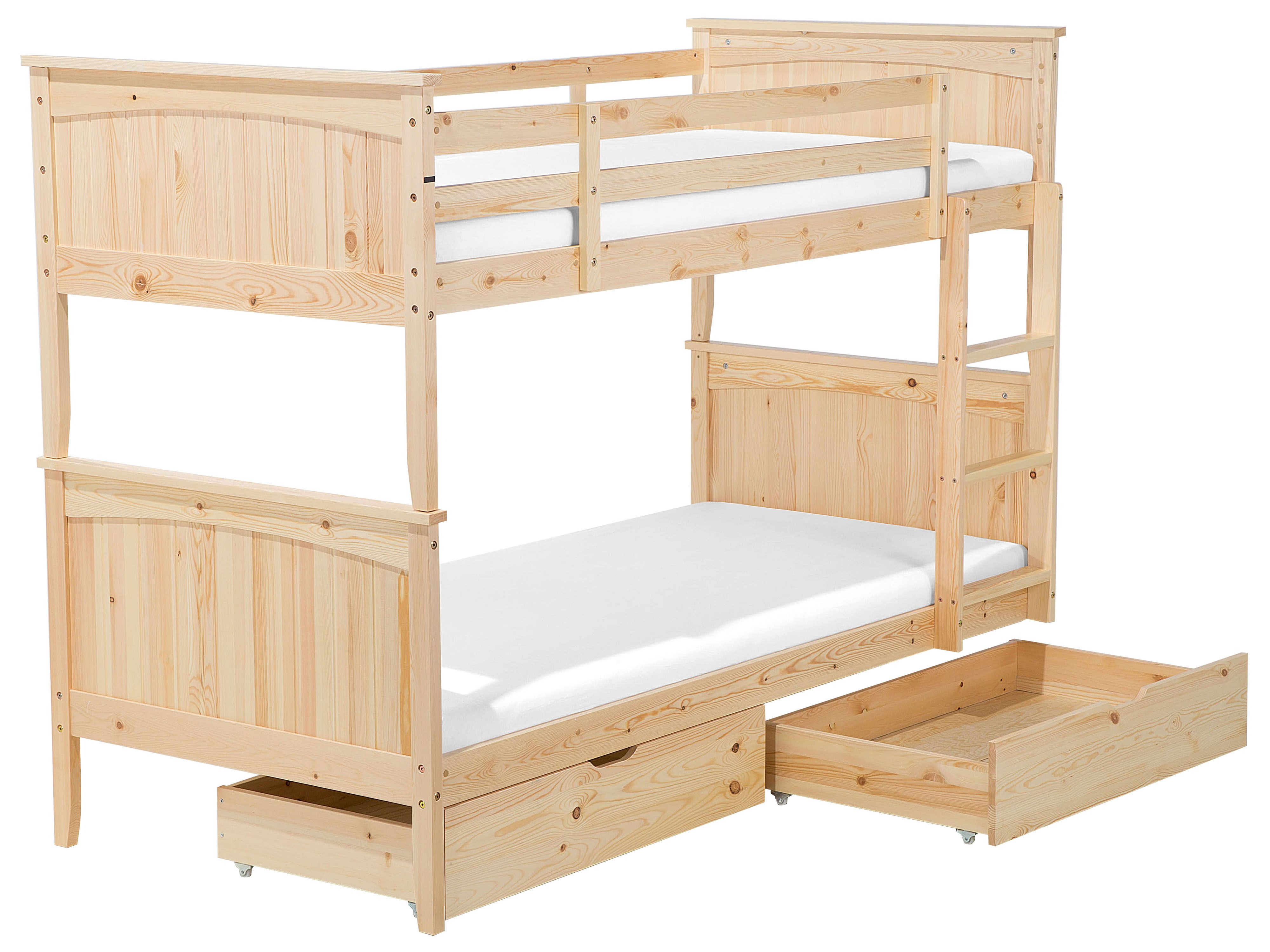 Wooden EU Single Size Bunk Bed with Storage Light Wood ALBON | Beliani ...