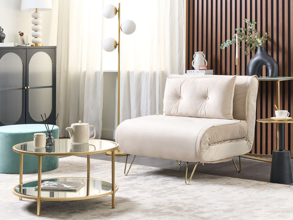 Single Sofa Bed VESTFOLD Velvet Beige
