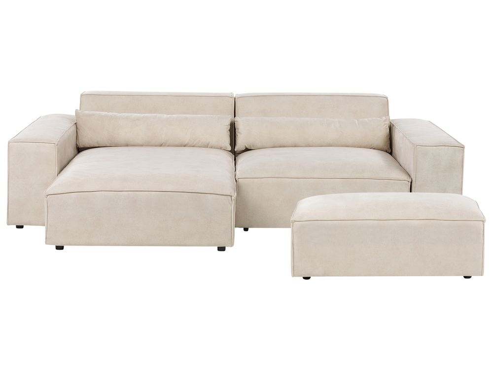 Hjørnesofa modul 3 personers HELLNAR med fodskammel Velour Lys Beige Højrevendt