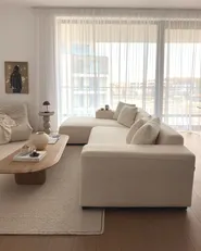Corner Sofa 4 Seater LUNGO with Ottoman Corduroy Off-White Right Hand_980279