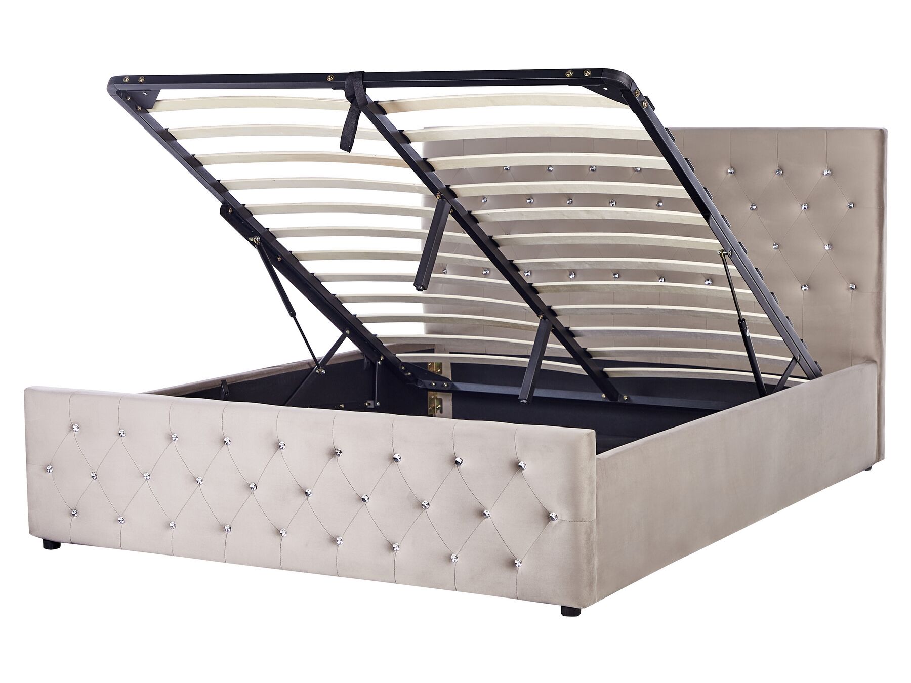 Zamatová posteľ s úložným priestorom 160 x 200 cm sivobéžová AMIENS_914349