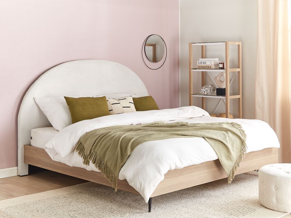 Bett mit Lattenrost Stoff MILLAY 160 x 200 cm Cremeweiß