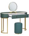 Toaletní stolek se 2 zásuvkami LED zrcadlem a pufem tmavozelený/ zlatý VINAX_845127