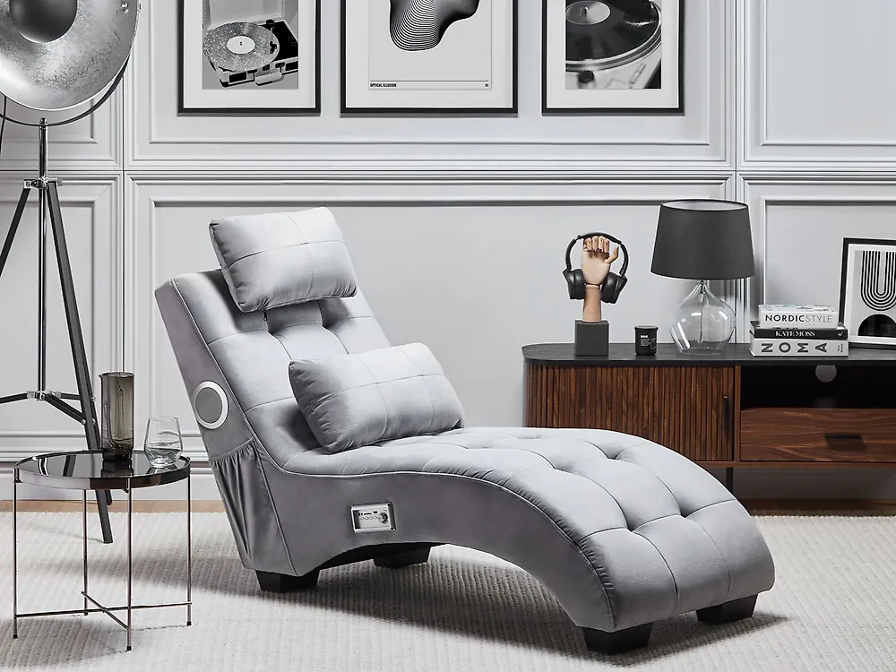 Chaise longue SIMORRE con altoparlante Bluetooth integrato Velluto Grigio_1179690