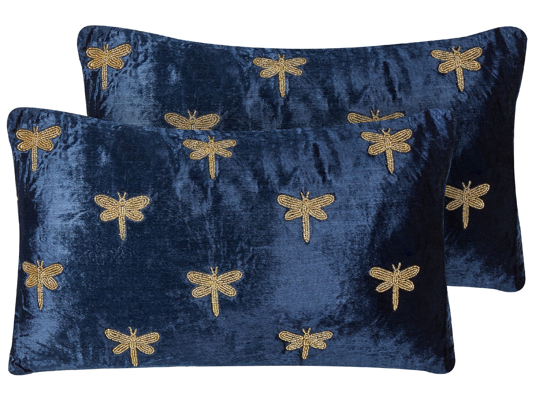 Conjunto 2 almofadas decorativas padrão libelinhas veludo azul marinho 30 x 50 cm BLUESTEM_892630