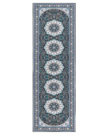 Teppich blau / schwarz 80 x 240 cm orientalisches Muster Kurzflor GEDIZ
