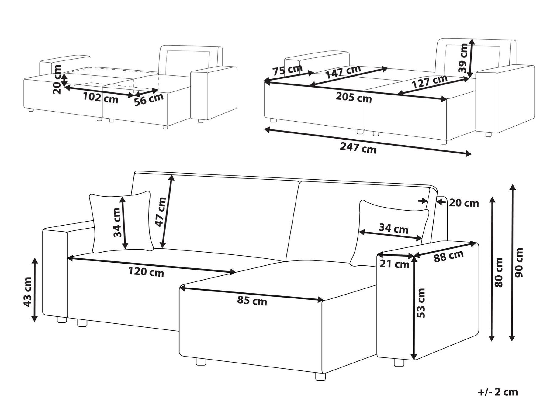 Left Hand Jumbo Cord Corner Sofa Bed Brown ABACKA_960088