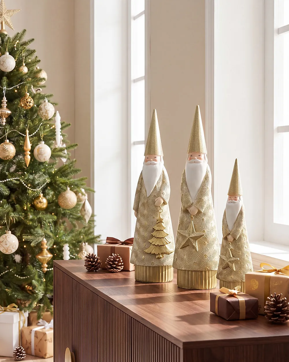 Lot de 3 décorations de Noël TENNILA 23/31/32 cm Père Noël Doré