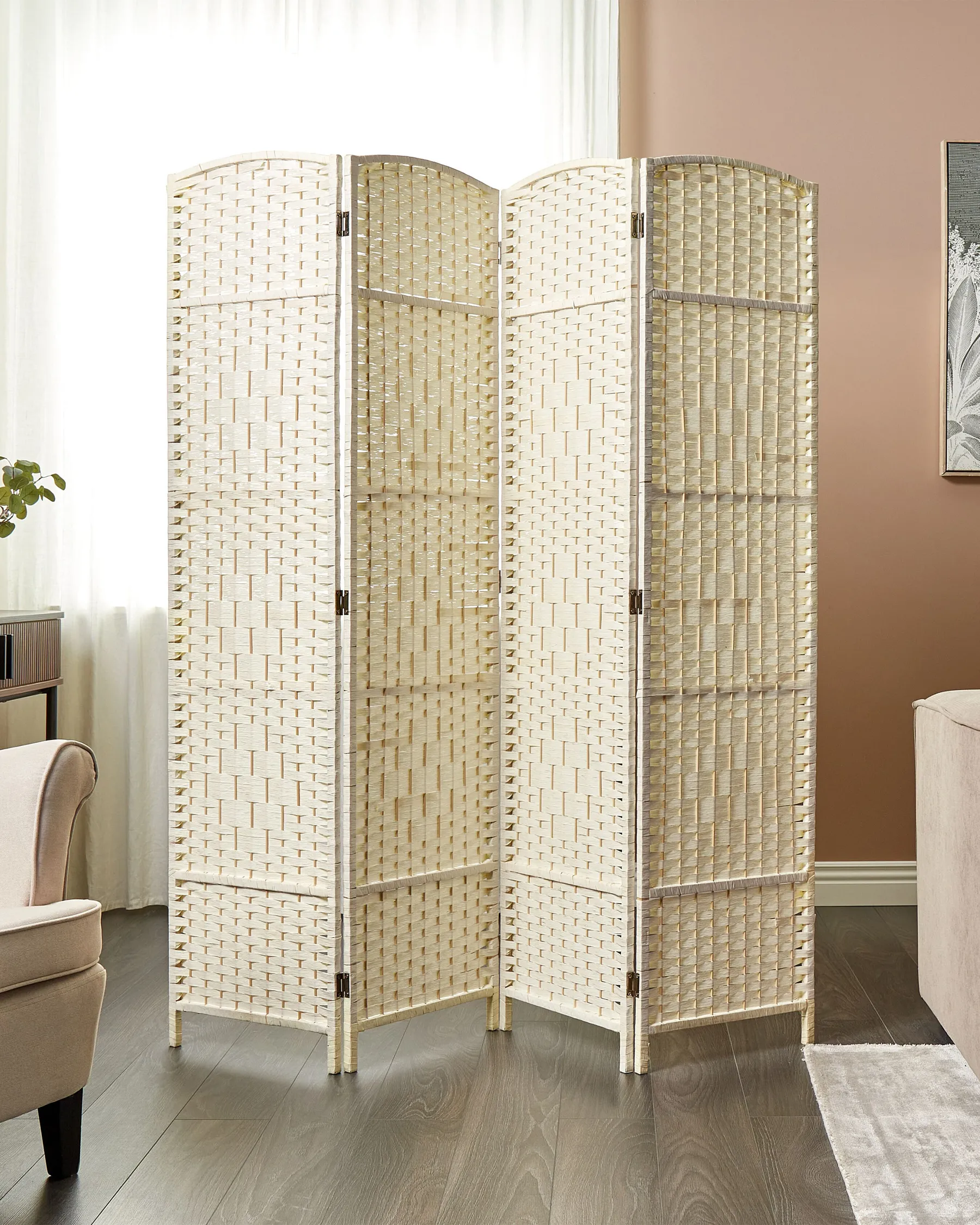 4 Panel Room Divider LAPPAGO 163 cm 170 cm Light Beige_874000