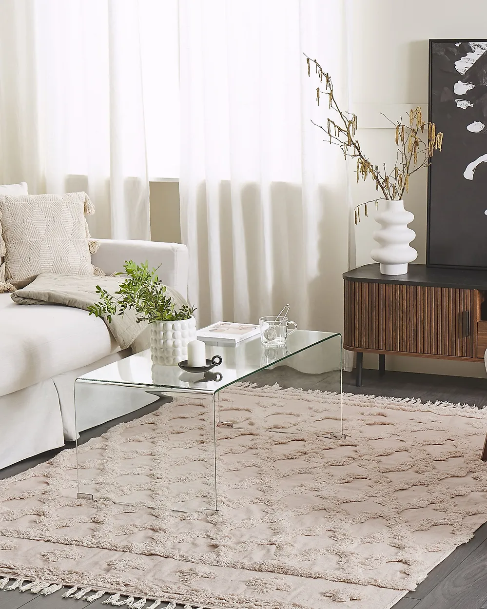 Tappeto SULUOVA Beige 140 x 200 cm Cotone_1180408