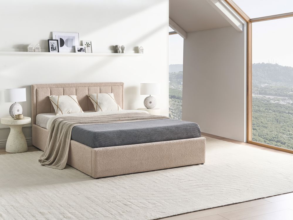 Ottoman Bed MONTLAUR Boucle Beige 140 x 200 cm (EU Double)