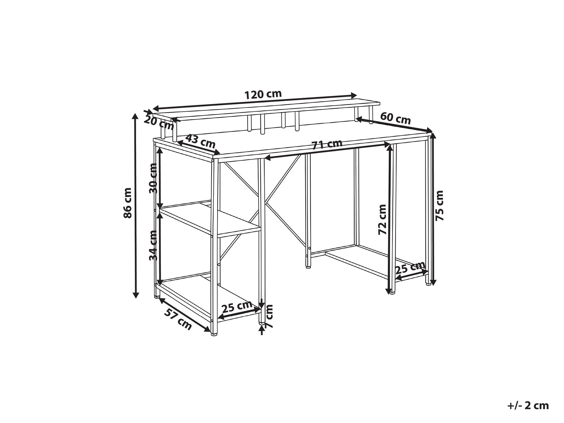 Biurko CADDO 120 cm 60 cm z półkami Biały_1044297