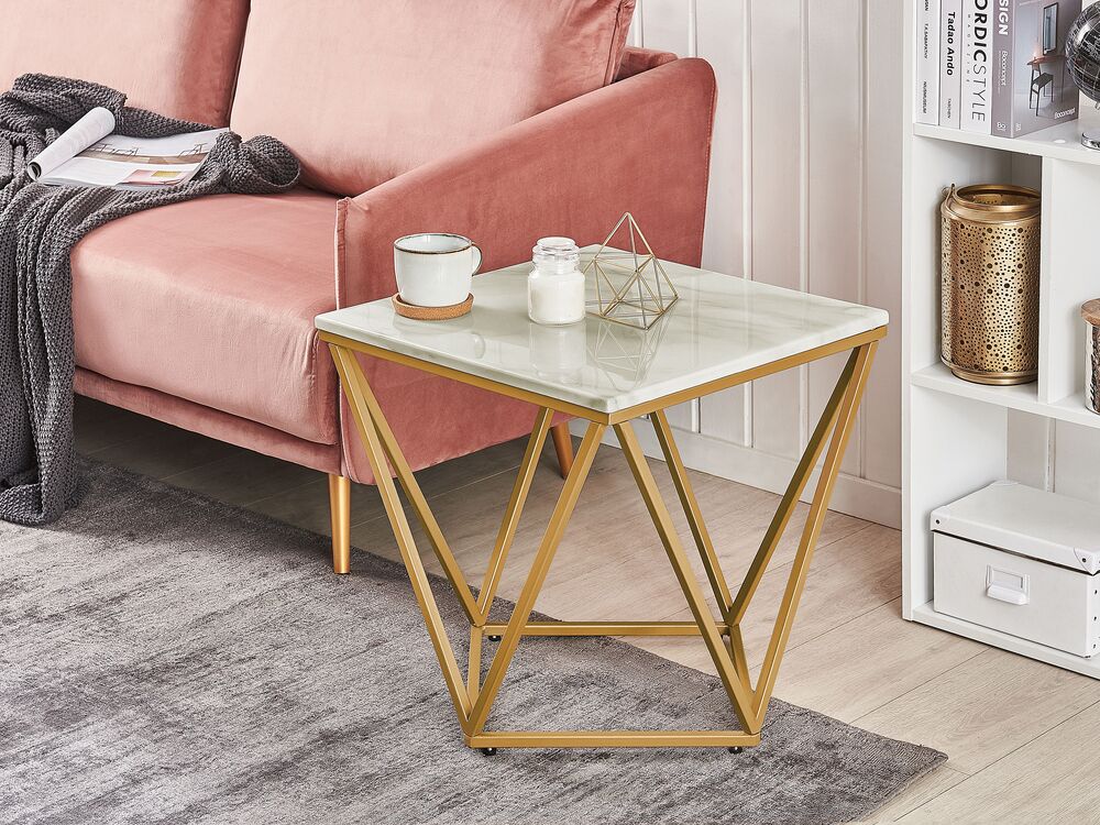 Side Table Marble Effect Beige and Gold MALIBU Beliani