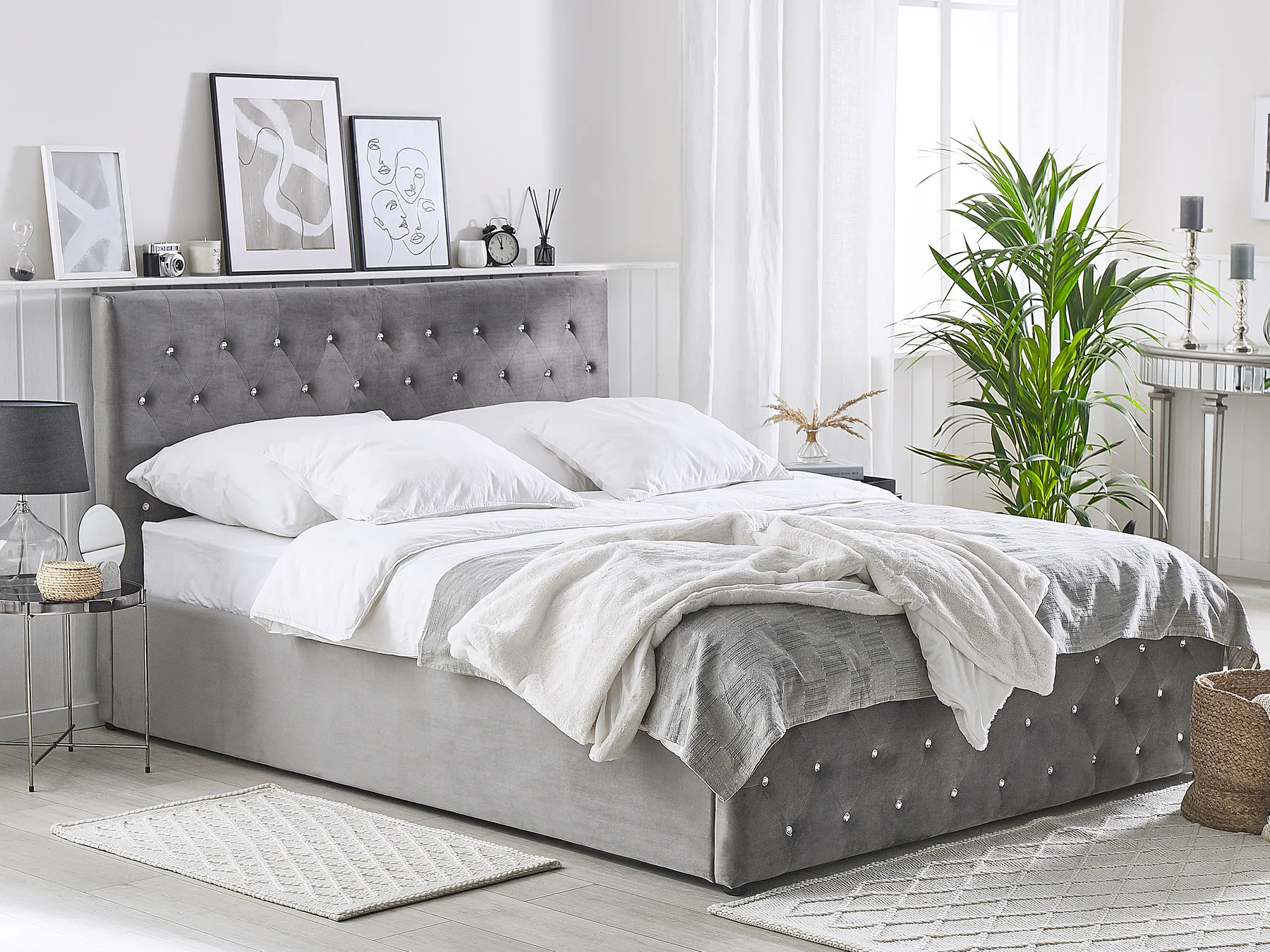Ottoman Bed AMIENS Velvet Grey 160 x 200 cm (EU King Size)_791252