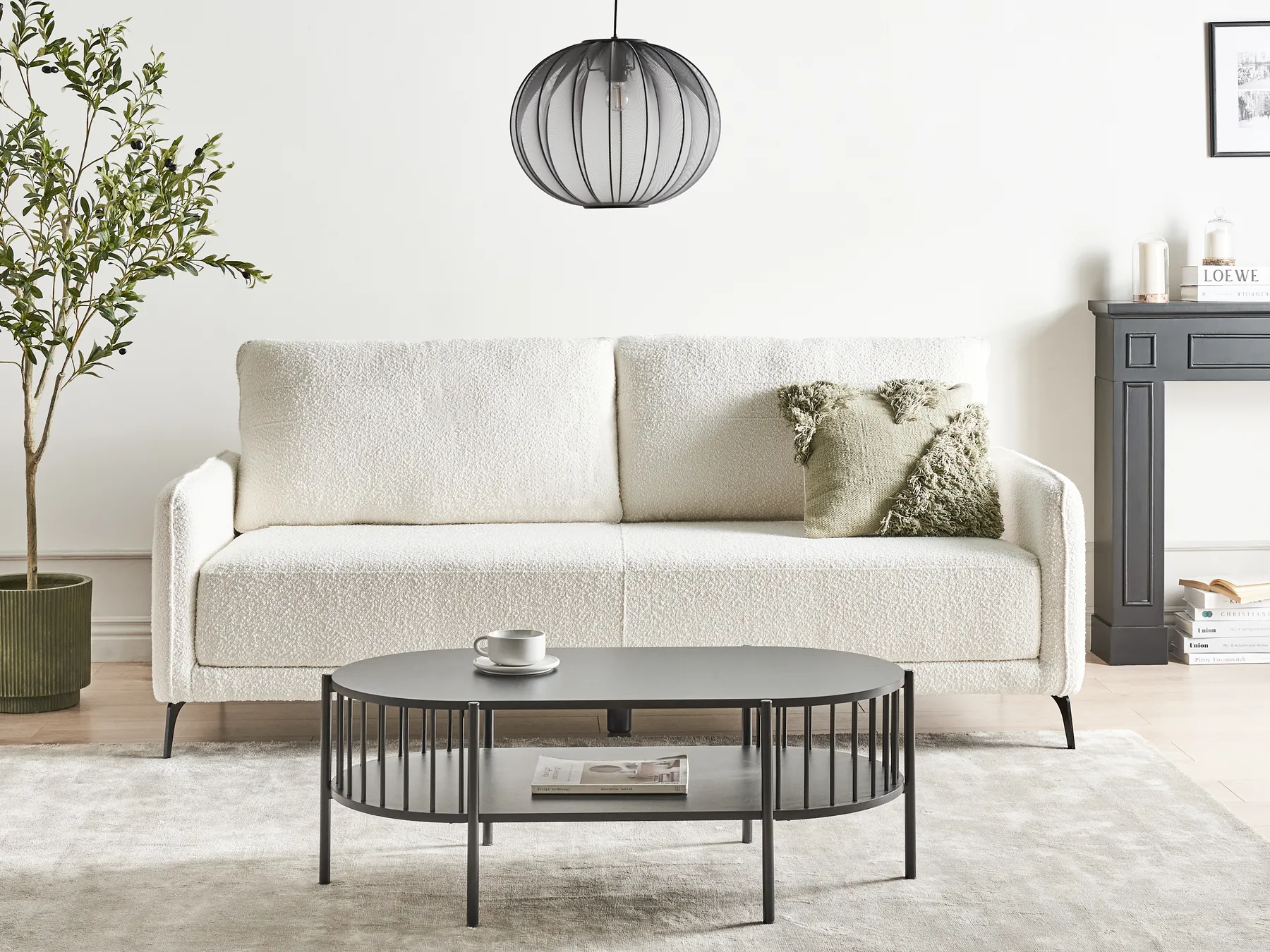 Sofa Bed 3 Seater HEMING Boucle Off-White_953506