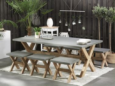 6 Seater Concrete Garden Dining Set Grey OLBIA