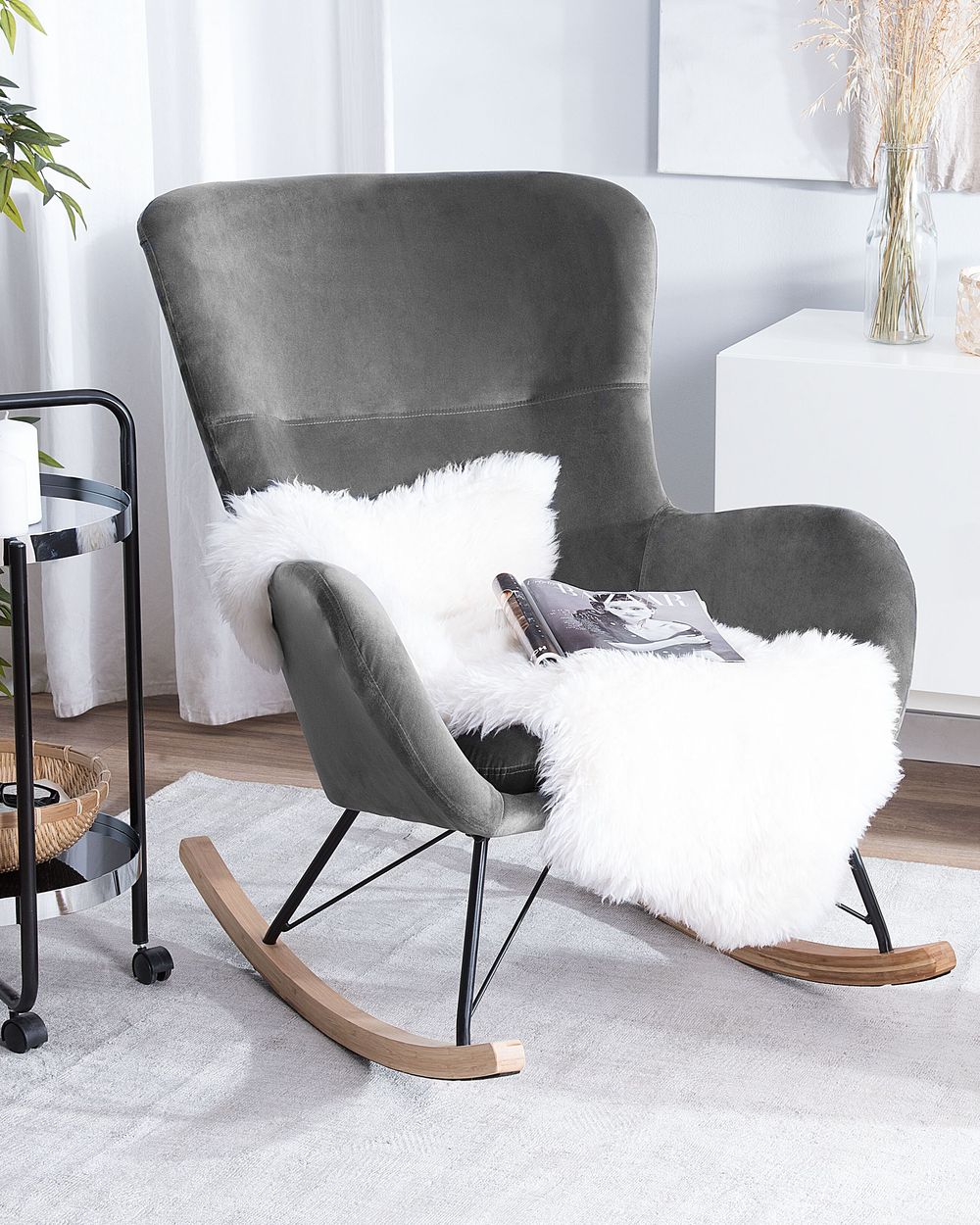 Rocking Chair ELLAN Velvet Dark Grey Beliani