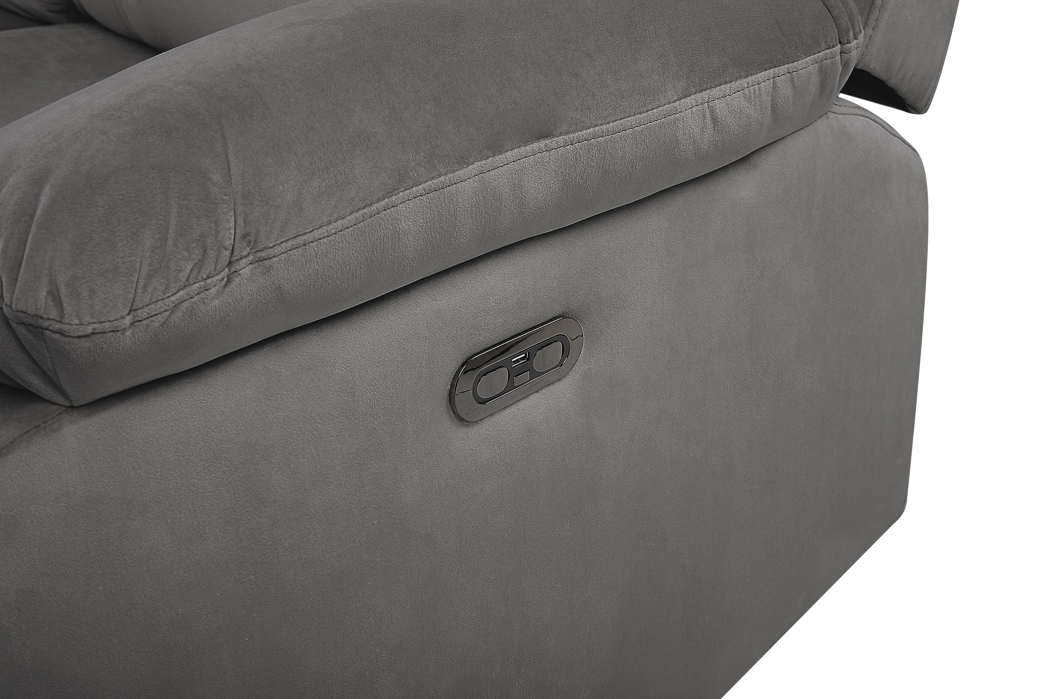 Canapé Design En Velours Avec éclairage LED Et Ports USB-C - Repose-pieds Rangement, Porte-gobelets, Gris Clair