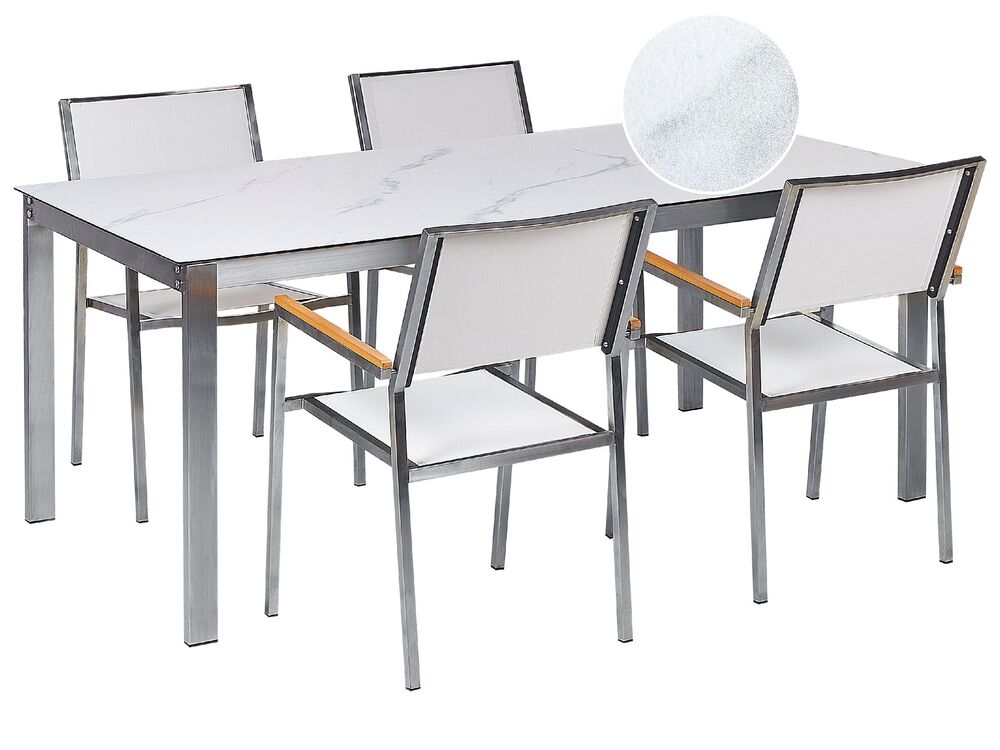 Garden Dining Set 4 Seater COSOLETO/GROSSETO Tempered Glass Marble Effect White Marble