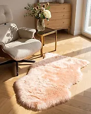 Sheepskin Rug ULURU Peach Pink 65 x 110 cm_1182682