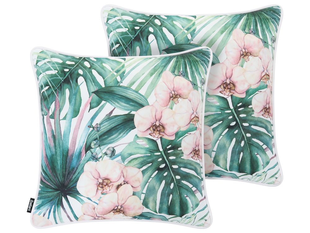 Set of 2 Outdoor Cushions ALLAMANDA Plant Pattern 45 x 45 cm Green