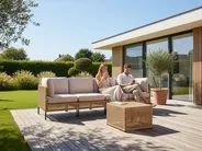 Garden Sofa with Table 4 Seater OMEGANA Modular PE Rattan Light Beige_1040497
