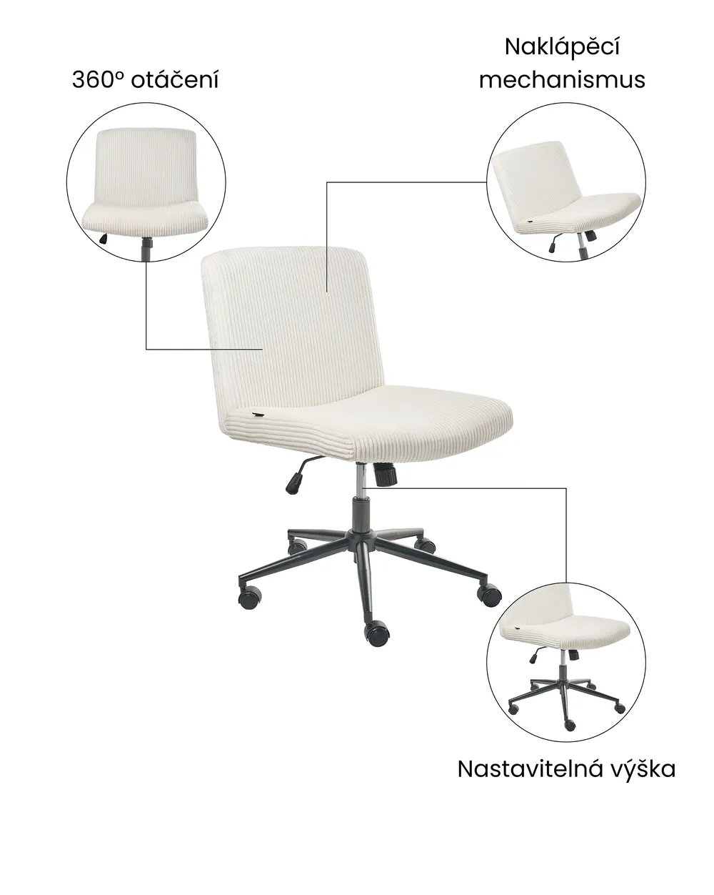 Židle k psacímu stolu GEDDES Manšestr Bílá_1074405