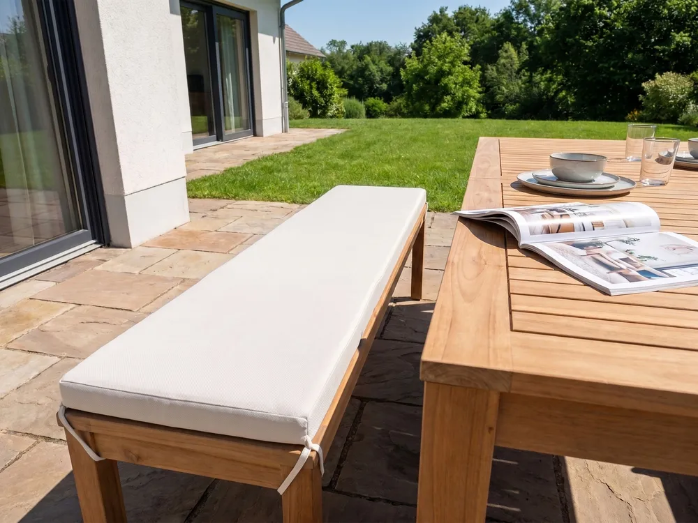 Garden Bench with Cushion MONSANO 170 cm Eucalyptus Wood Off-White_1153912