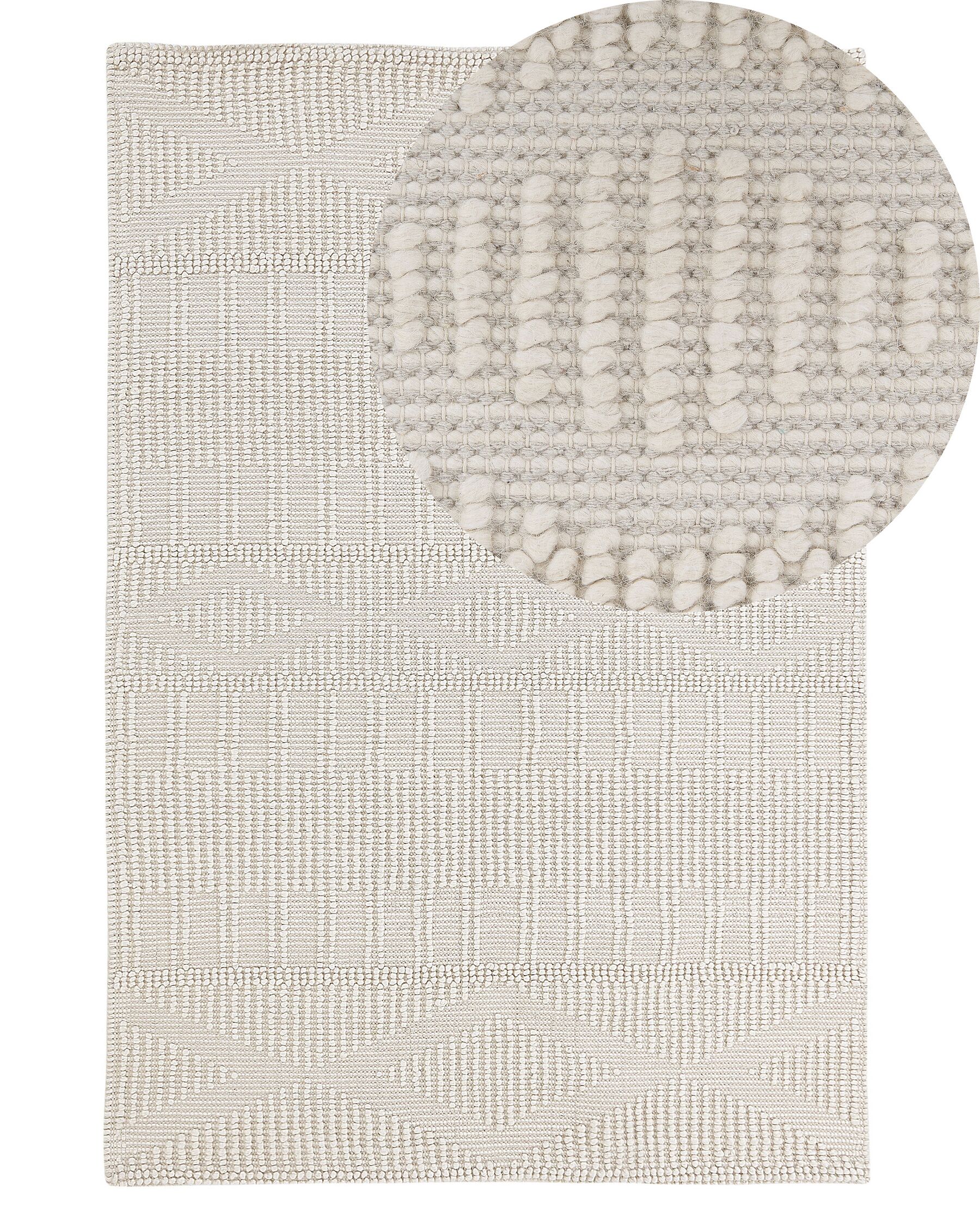 Teppich Wolle helles Beige 140 x 200 cm geometrisches Muster Kurzflor LAPSEKI_830789