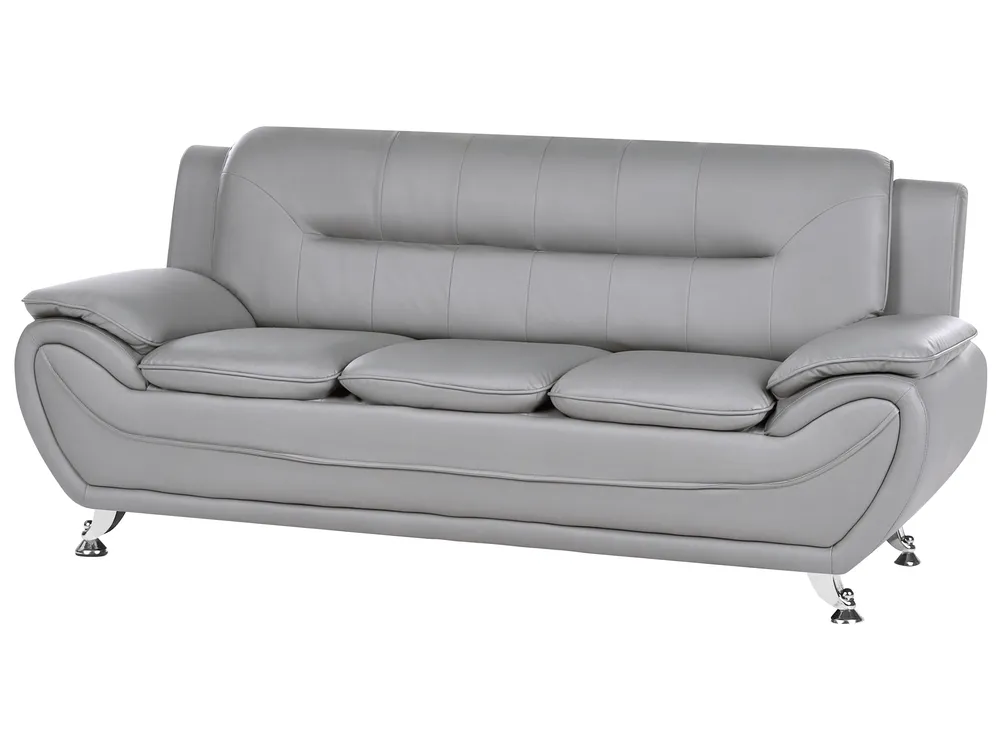 Sofa 3 Seater LEIRA Faux Leather Grey_1058654