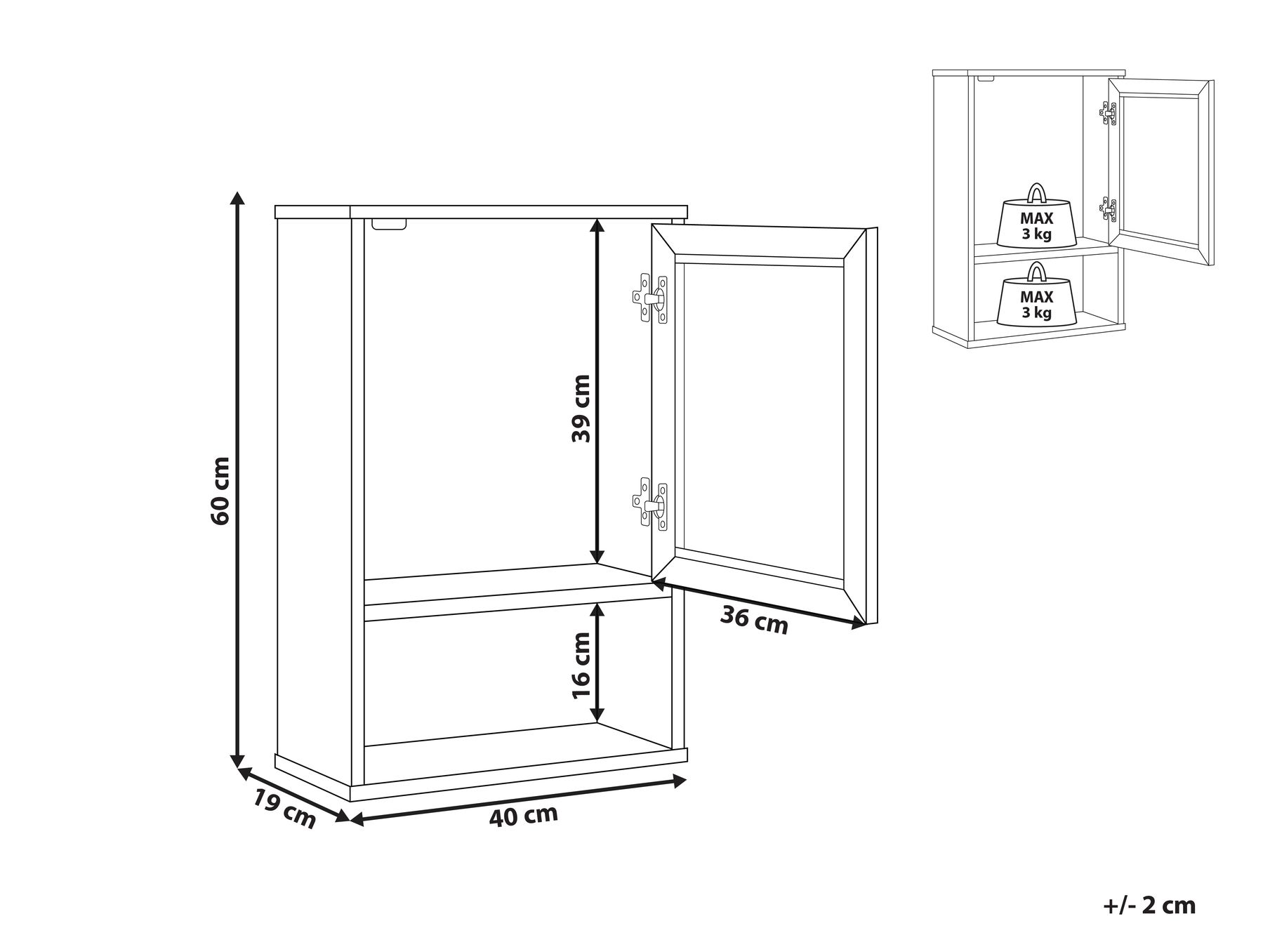 Bathroom Wall Mounted Cabinet 40 x 60 cm Light Wood ROSELL_952915
