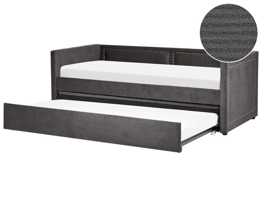 Corduroy EU Single Trundle Bed Dark Grey MIMIZAN Beliani