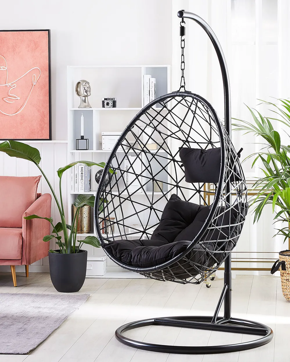 Hanging Chair with Stand ALATRI PE Rattan Black_791331