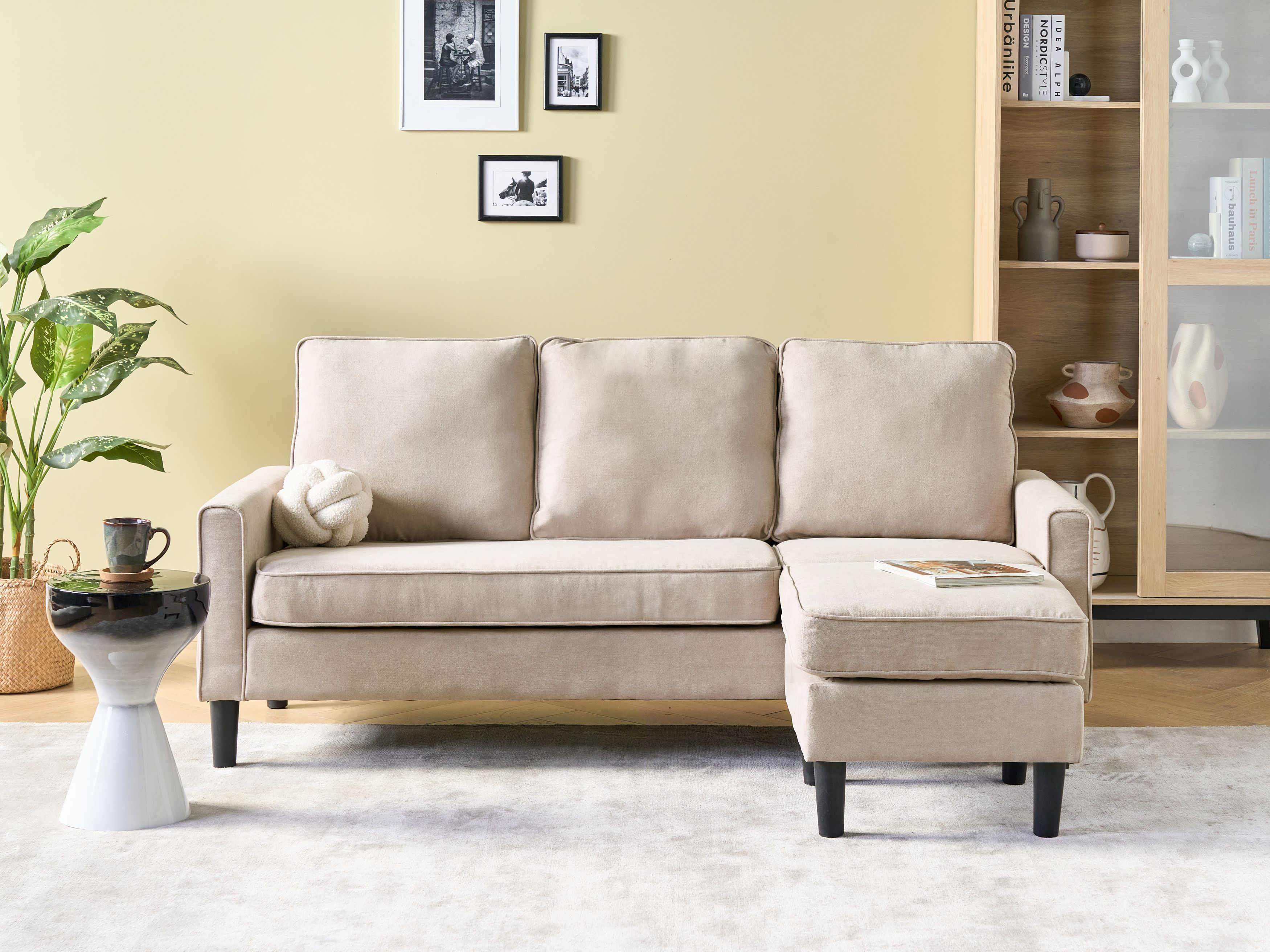 Estro Canape 3 Places Avec Pouf Extractible Tetieres Inclinables En Tissu Impermeable T14 Beige
