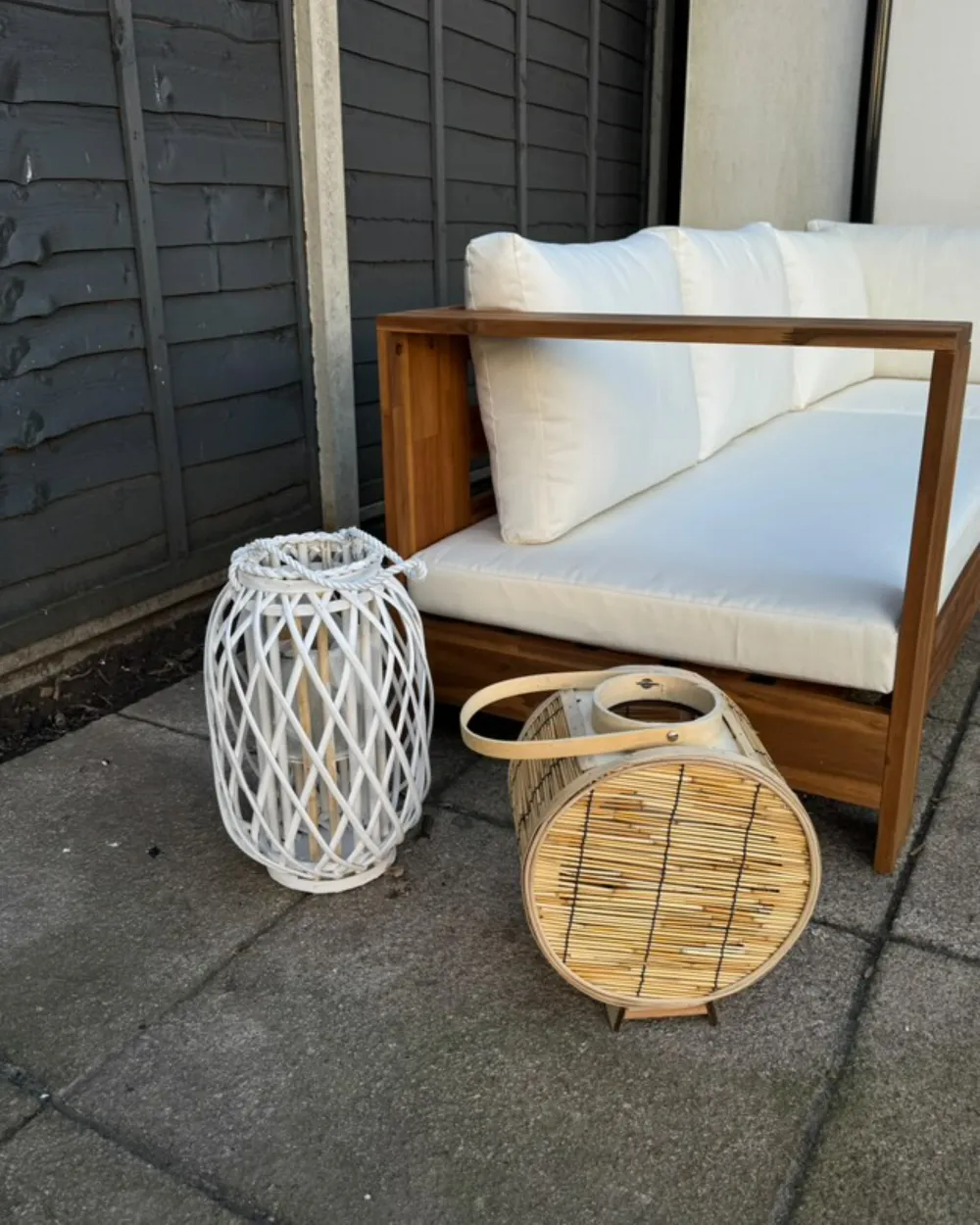Laterne MAURITIUS 40 cm Weidenholz Weiß_975159