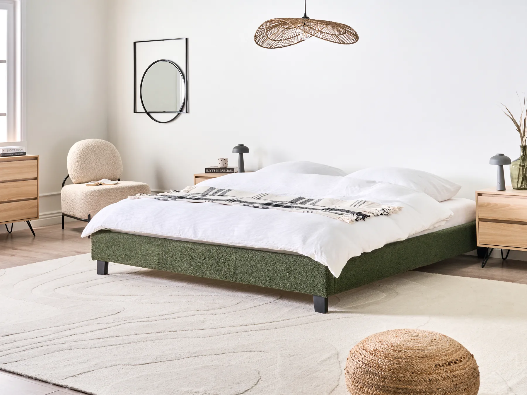 Bed without Headboard Boucle ROANNE 180 x 200 cm (EU Super King) Dark Green_992196