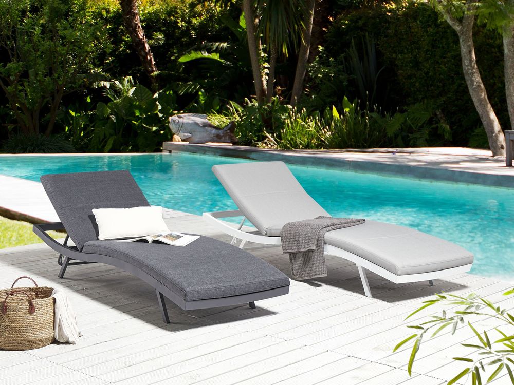 Fabric Reclining Sun Lounger Light Grey AMELIA Beliani