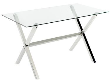 Jedálenský stôl so sklenenou doskou 130 x 70 cm strieborný FLORIN