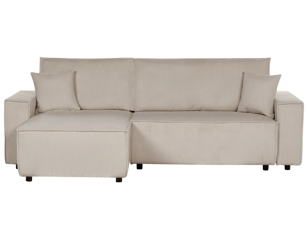 Corner Sofa Bed 3 Seater ABACKA Corduroy Beige Right Hand_896832