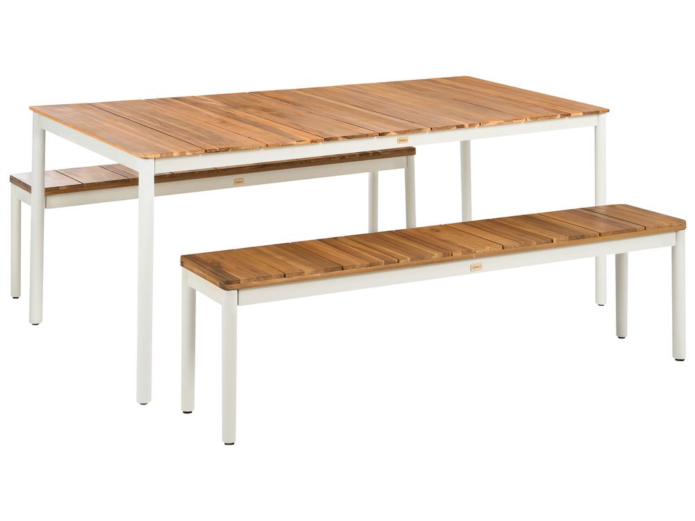 Garden Dining Set with Benches 6 Seater GIOVINAZZO Acacia Wood Brown