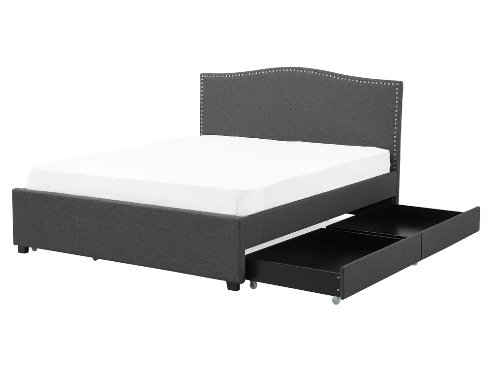 Bed met opbergladen MONTPELLIER Stof Grijs 160 x 200 cm LED_708656